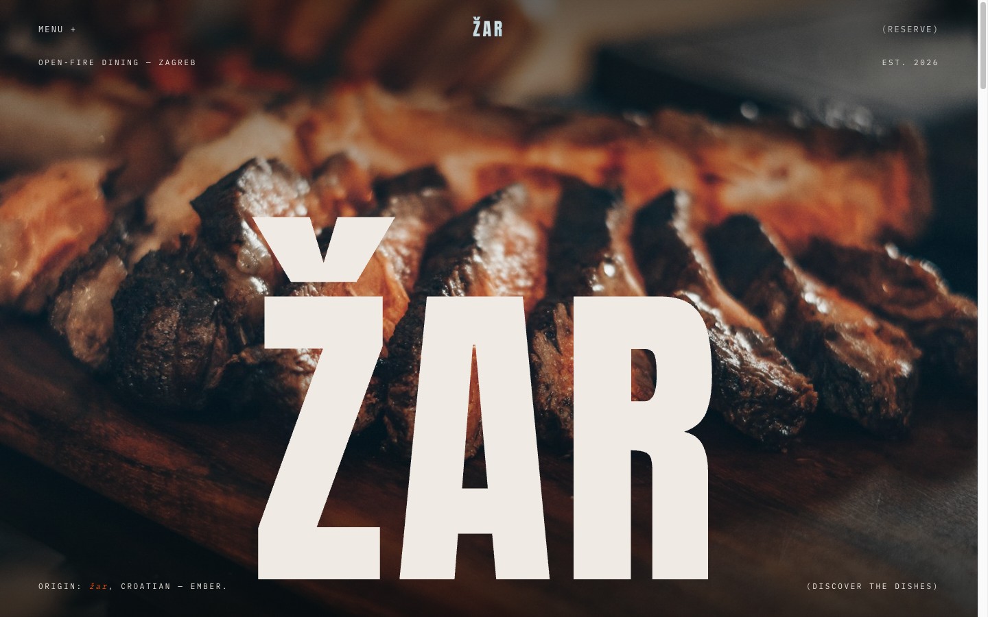 Žar — koncept stranice za restoran uz otvorenu vatru