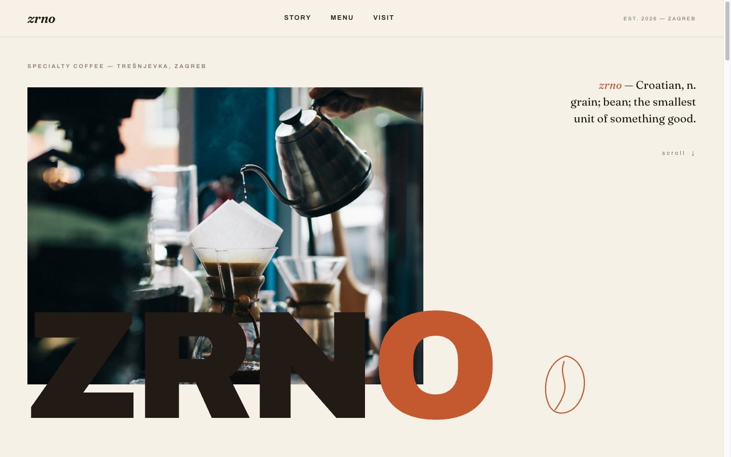 Zrno — koncept stranice za specialty kafić